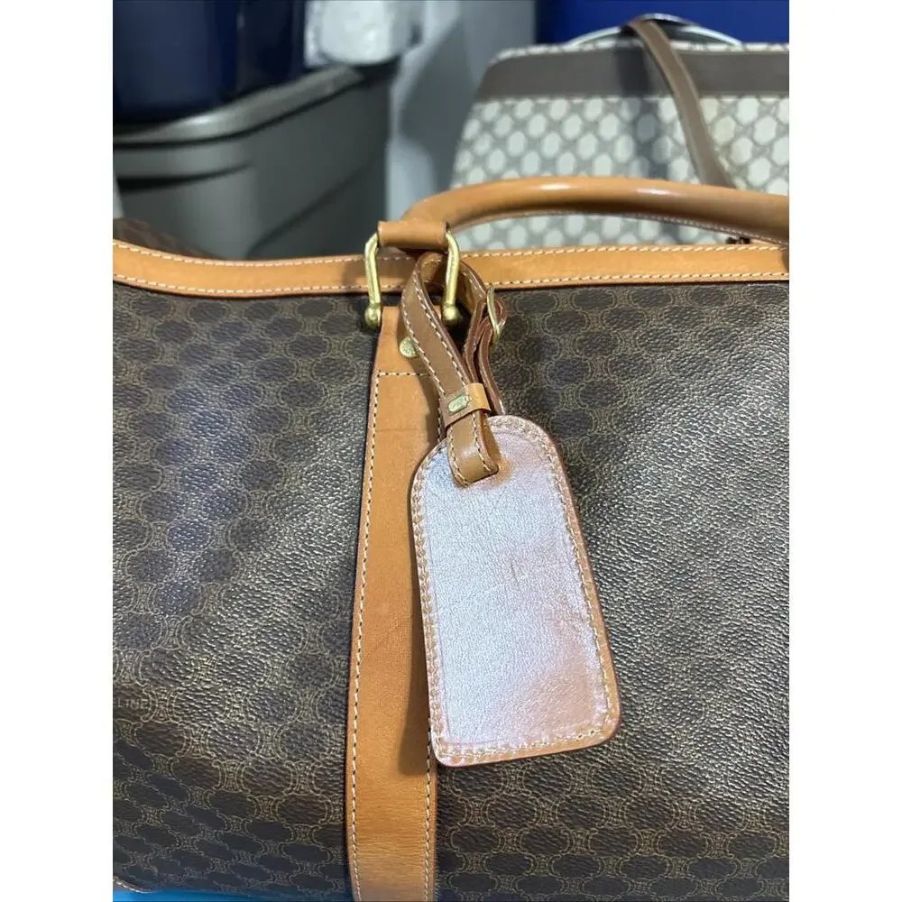 Vintage 90's CELINE Travel Boston Bag Macadam Brown Beige PVC Leather Excellent - Picture 5 of 16